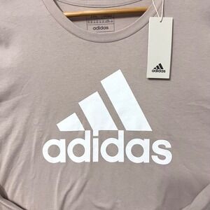 NWT Adidas Men's 2XL Long‎ Sleeve T-Shirt Crew Neck Regular Fit Beige Logo Tee